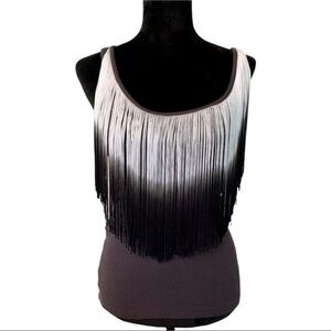Weslin Ombré Fringe Black Boho Tank Top